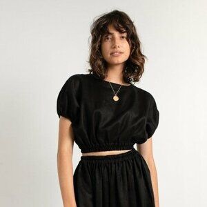 Matteau Cropped Cocoon Blouse in Black Size 4 NWT